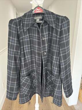 VTG BANANA REPUBLIC Women PLAID Blazer Worsted Wool PREPPY NAVY Hong Kong Size S